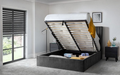 Premium - Grey Scalloped Velvet Ottoman Bed - Double 4ft 6" (135cm)