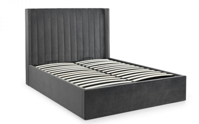 Premium - Grey Scalloped Velvet Ottoman Bed - Super King Size 6ft (180cm)
