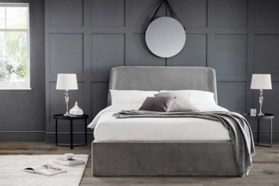 Premium - Grey Velvet Curved Ottoman Bed - Double 4ft 6" (135cm)