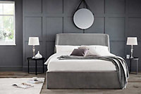 Premium - Grey Velvet Curved Ottoman Bed - King Size 5ft (150cm)