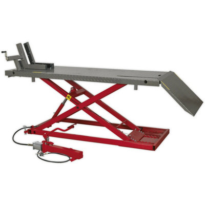 Premium Heavy Duty Motorcycle Lift - 680kg Capacity - Air and Hydraulic Powered with Foot Pump