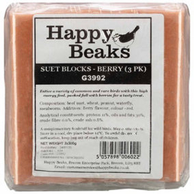 Premium High Energy Suet Blocks Berry Flavour Garden Bird Feed Treat Happy Beaks (6 Pack)