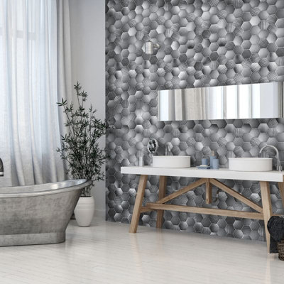 Premium Large Hexagonal Grey 1.0m x 2.4m Shower Panel | DIY at B&Q