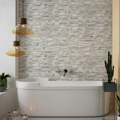 Premium Large Natural Stone Light Grey 1.0m x 2.4m Shower Panel Price Comparisons | Compare The Build
