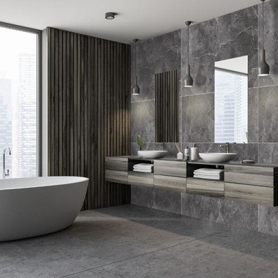 Premium Large Tile Grey 1.0m x 2.4m Shower Panel Price Comparisons | Compare The Build