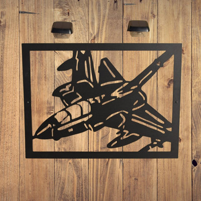 Premium Large Tornado Fighter Jet Garden Wall Art and 2 Solar Lights Military Theme