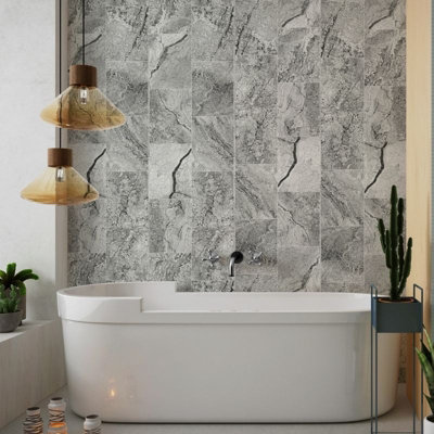 Premium Large Trezzano Black 1.0m x 2.4m Shower Panel Price Comparisons | Compare The Build