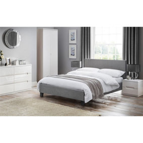 Premium Light Grey Linen Fabric Style Bed Frame - Double 4'6" (135cm) 