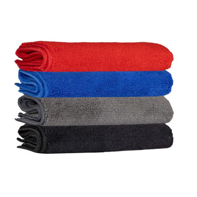 Premium Microfibre Cleaning Cloth (Pack of 4) Red/Blue/Grey/Black (One ...