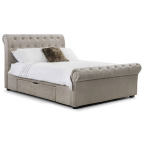 Premium Mink Chenille Sleigh Style Storage Bed Frame - Double 4'6" (135cm) + 2 Underbed Storage Drawers