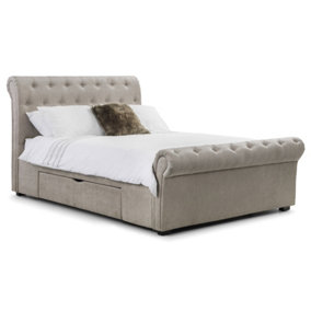 Premium Mink Chenille Sleigh Style Storage Bed Frame - King 5ft (150cm) + 2 Underbed Storage Drawers