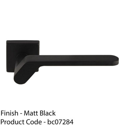 Premium Modern Slim Door Handle Set - Matt Black Angled Lever On Square ...