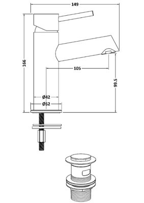 Premium Mono Basin Mixer Tap Single Lever With Clicker Waste