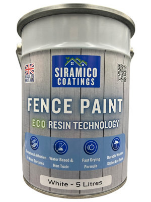 Premium One Coat Fence Paint - 5 Litres - Waterbased ECO Resin Technology - Ice White
