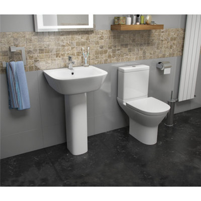 Premium OPEN BACK ROUND Toilet Set (Saturn) - Rimless Pan - Cistern - Soft Close Seat - Includes Chrome Flush Button - 7