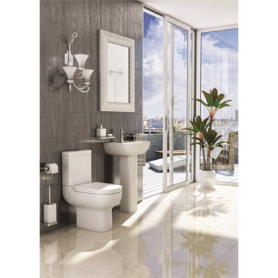 Premium OPEN BACK Toilet Set (Chelsea) - Rimless Pan - Cistern - Soft Close Seat - Includes Chrome Flush Button - 3