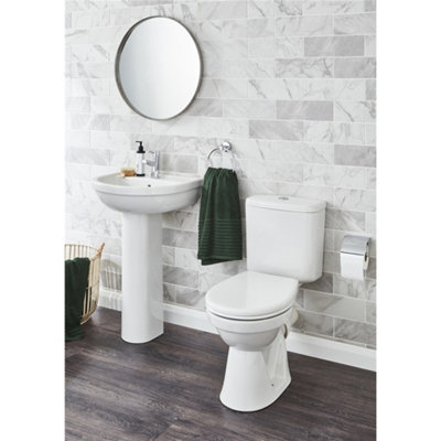 Premium OPEN BACK Toilet Set (Islington) - Rimless Pan - Cistern - Soft Close Seat - Includes Chrome Flush Button - 3