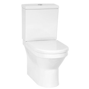 Premium OPEN BACK Toilet Set (Reims) - Rimless Pan - Cistern - Soft Close Seat - Includes Chrome Flush Button