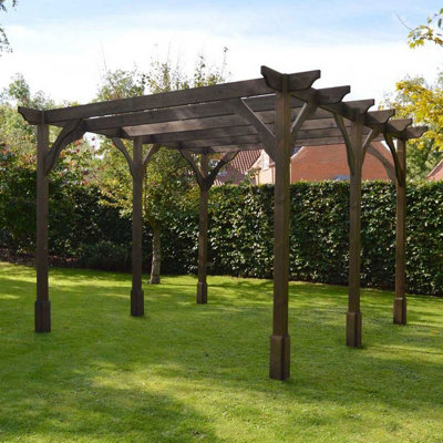 Premium Pergola 6 Posts - Wood - L300 x W480 x H270 cm - Rustic Brown - 3