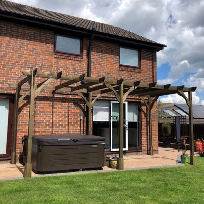 Premium Pergola 6 Posts - Wood - L300 x W480 x H270 cm - Rustic Brown - 5