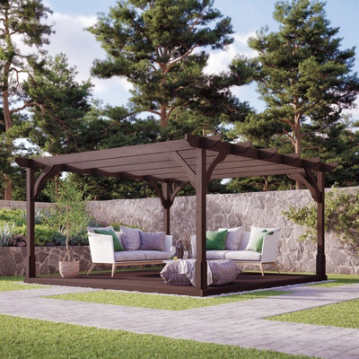 Premium Pergola and Decking Kit - Wood - L480 x W480 cm - Rustic Brown