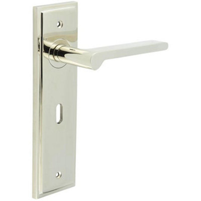 Premium Polished Nickel Door Handle Lock Backplate - Solid Brass Interior Handle