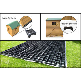 Premium ProBase 10ft x 6ft Garden Shed Base Kit - 24 ProBase Grids - To include 4 Anchor Blocks + 116 French Drains and Membrane