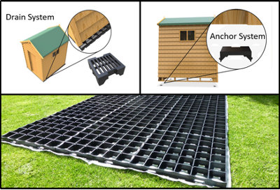 Premium ProBase 12ft x 10ft Garden Shed Base Kit - 48 ProBase Grids - To include 4 Anchor Blocks + 164 French Drains and Membrane