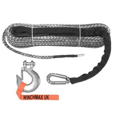 Premium Quality Synthetic Winch Rope 25m x 13mm, Hole Fix. 1/2 Inch Clevis  Hook.