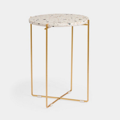 Premium Quartz & Fleck Effect Terrazzo Side Table Hair Pin Legs