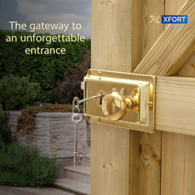 Premium Range Traditional Polished Gold Rim Lock Set with Rim Knob