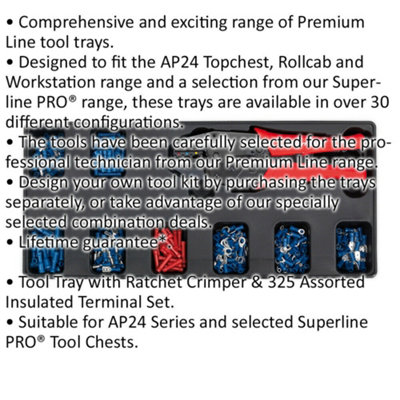 PREMIUM Ratchet Crimper & Assorted Insulated Terminal Set with Modular Tool Tray