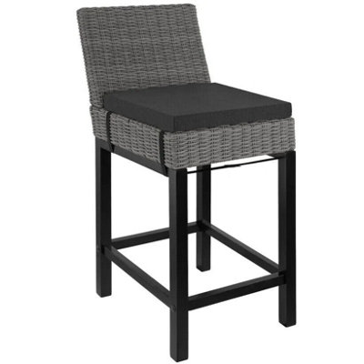 Premium Rattan Bar Stool Wood Legs & Cushion Grey