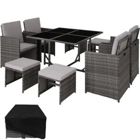 Premium Rattan garden furniture Set 8 Seats 1 Table Grey