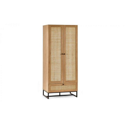 Premium Rattan Oak-Finish Wardrobe