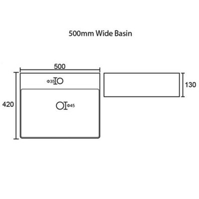 Premium Rectangular Countertop Basin 520mm - White