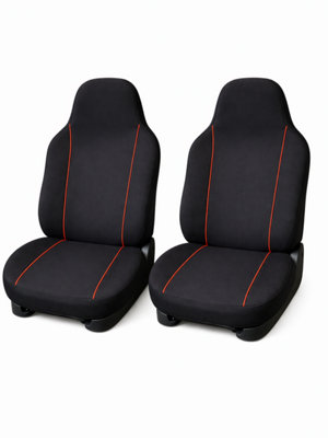 Premium Red Piping Front Car Seat Covers Pair Universal Fit Full Coverage