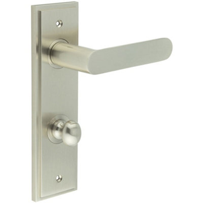 Premium Satin Nickel Door Handle with Backplate for Bathrooms - Solid Brass Interior Handle