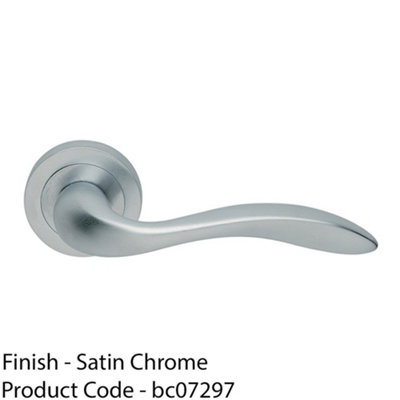 Premium Scroll Door Handle Set - Satin Chrome Elegant Lever On Round Rose