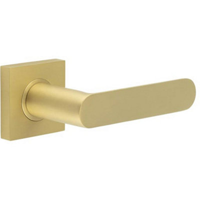 Premium Square Door Handle in Satin Brass Finish - Solid Brass Interior Handle