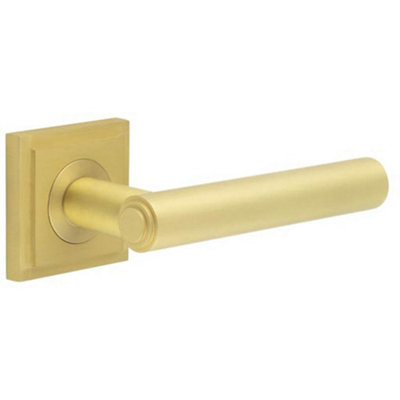 Premium Square Stepped Door Handle in Satin Brass Finish - Solid Brass Interior Handle