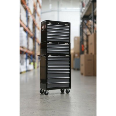Premium Stacking 16 Drawer Tool Chest Bundle with BB Slides in Black and Grey