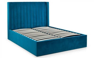 Premium - Teal Scalloped Velvet Ottoman Bed - Double 4ft 6" (135cm)