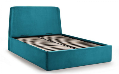 Premium - Teal Velvet Curved Ottoman Bed - Double 4ft 6" (135cm)