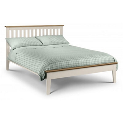 Premium Timeless Two Tone Stone White and Oak Bed Frame - Double 4ft 6" (135cm)