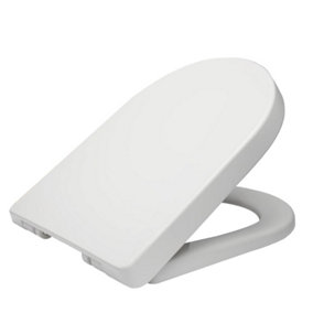 Premium Urea D Shape Toilet Seat - Soft Close Hard-Wearing Seat with Two Button Hinge Release, D-Shaped - Comfortable