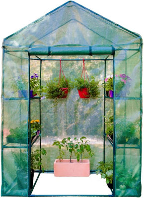 Premium Walk In Greenhouse With Shelves Portable Outdoor Small Reinforced Tubular 4 Shelf Plants Flower Seedling Growhouse