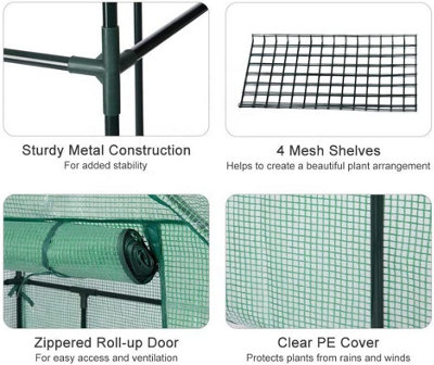 Premium Walk In Greenhouse With Shelves Portable Outdoor Small Reinforced Tubular 4 Shelf Plants Flower Seedling Growhouse - 6