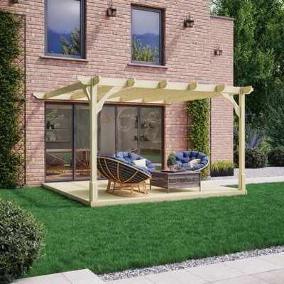 Premium Wall Mounted Pergola and Decking Kit - Wood - L480 x W480 cm - Light Green