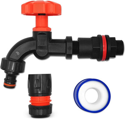 Premium Water Butts Kit  3/4" bsp black tap with click lock hose connector + Hozelock suited tap  connector + PTFE Tape Roll